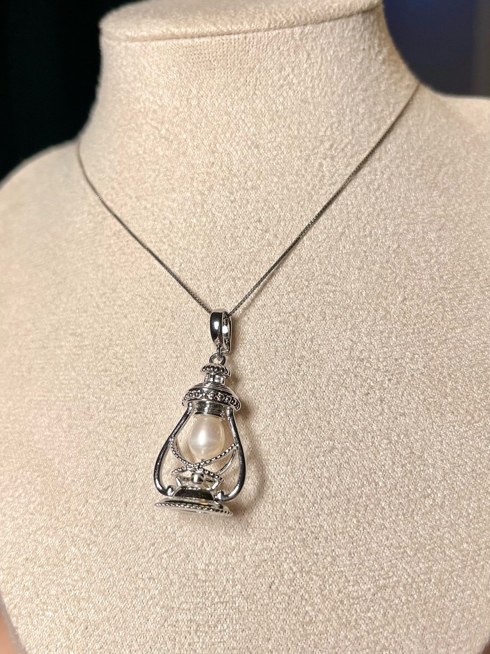 Lantern Freshwater Pearl Pendant - silver-tone - Picture 2 of 2